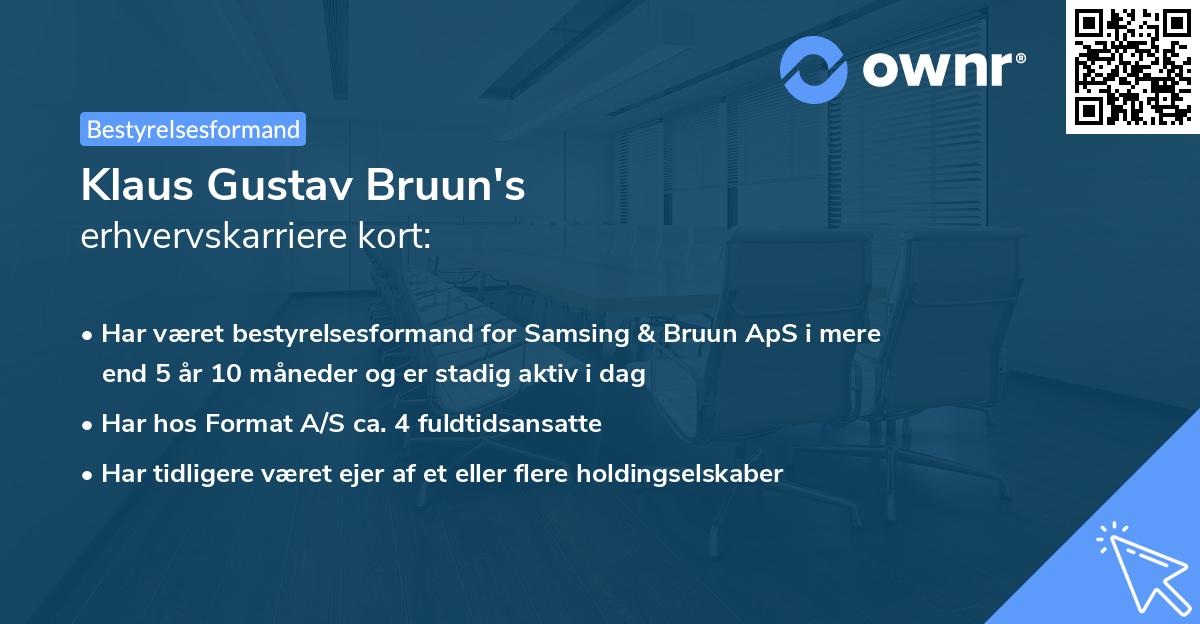 Klaus Gustav Bruun's erhvervskarriere kort