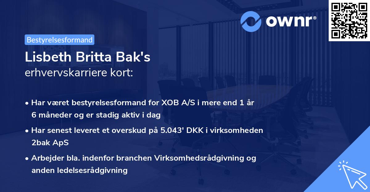 Lisbeth Britta Bak's erhvervskarriere kort