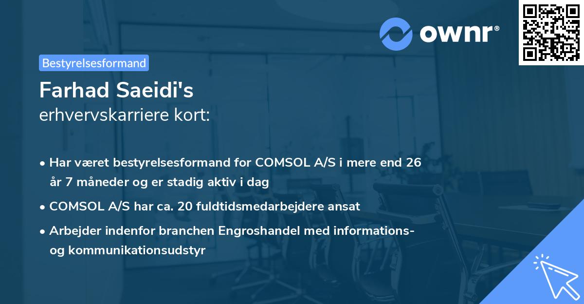 Farhad Saeidi's erhvervskarriere kort