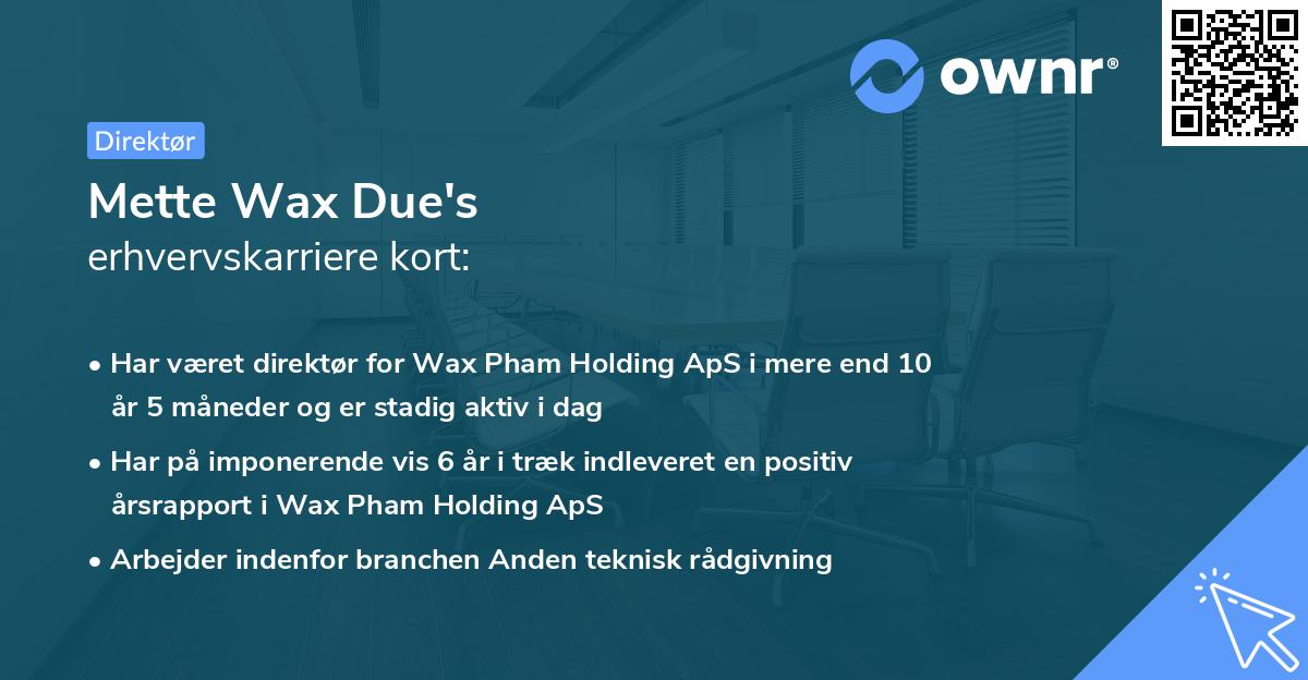 Mette Wax Due's erhvervskarriere kort