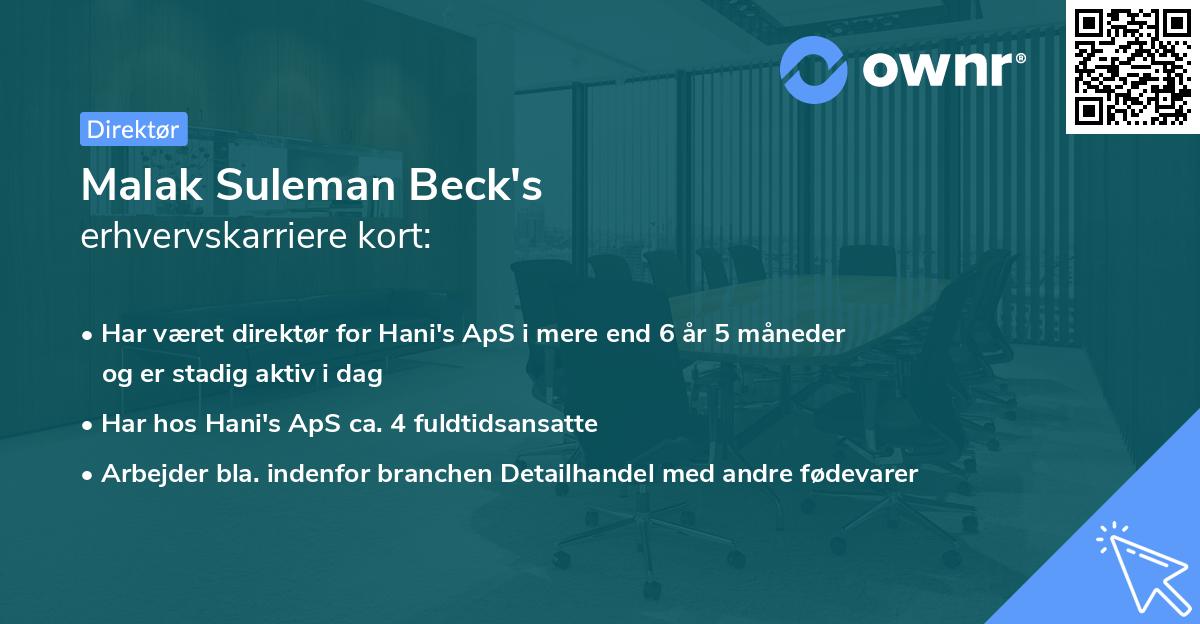 Malak Suleman Beck's erhvervskarriere kort