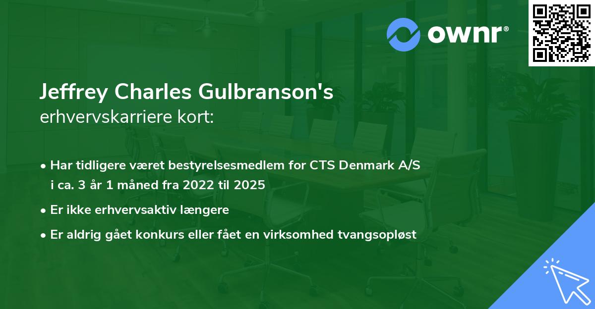 Jeffrey Charles Gulbranson's erhvervskarriere kort