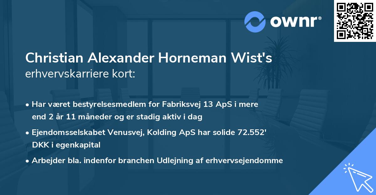 Christian Alexander Horneman Wist's erhvervskarriere kort