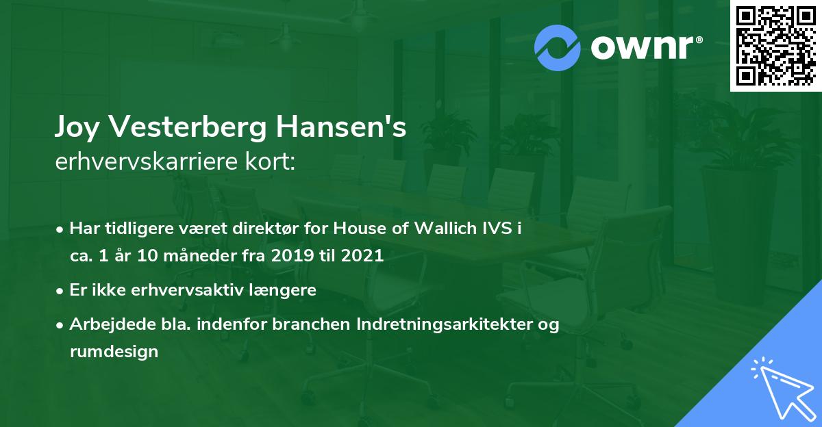 Joy Vesterberg Hansen's erhvervskarriere kort
