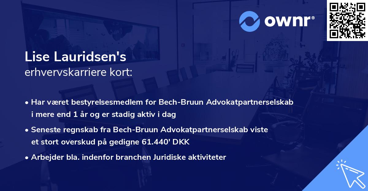 Lise Lauridsen's erhvervskarriere kort