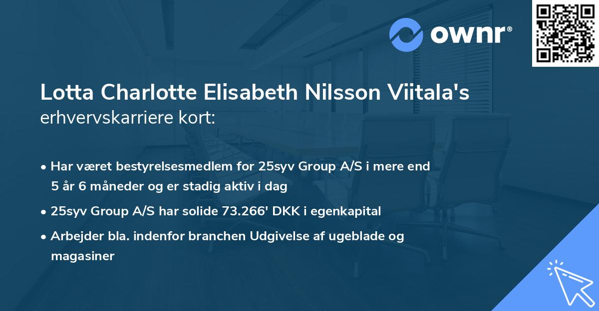 Lotta Charlotte Elisabeth Nilsson Viitala's erhvervskarriere kort