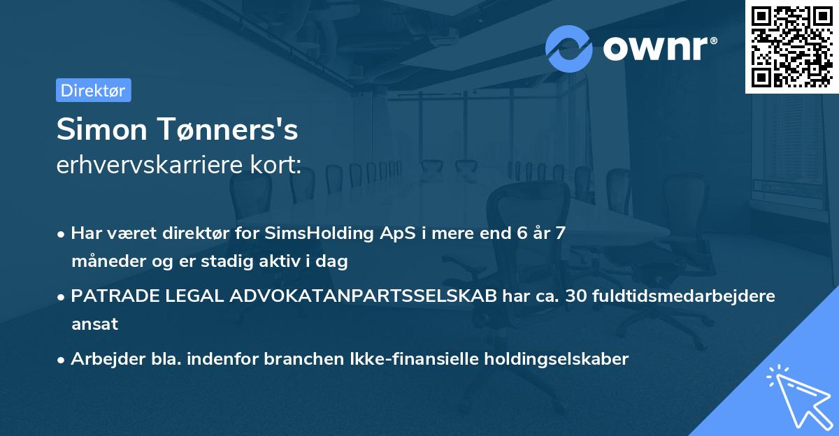Simon Tønners's erhvervskarriere kort