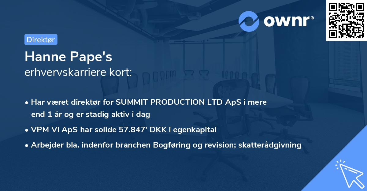 Hanne Pape's erhvervskarriere kort