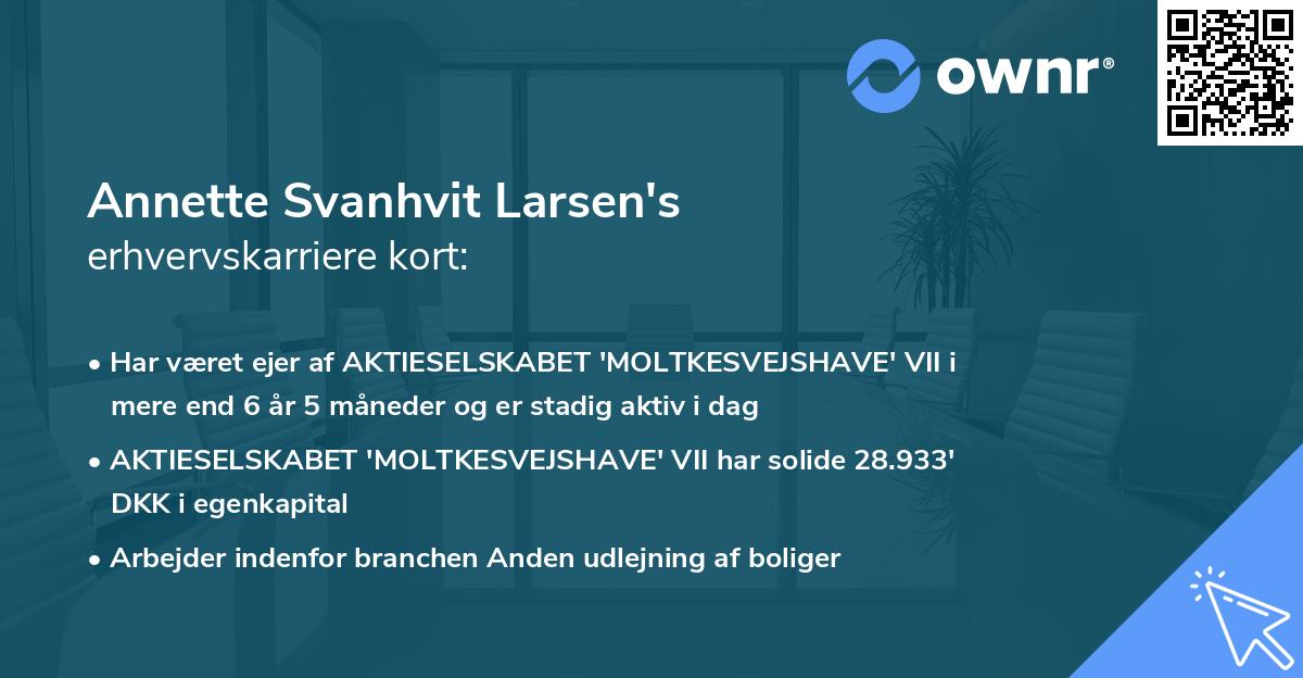 Annette Svanhvit Larsen's erhvervskarriere kort