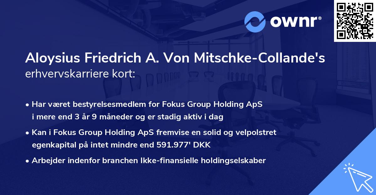 Aloysius Friedrich A. Von Mitschke-Collande's erhvervskarriere kort