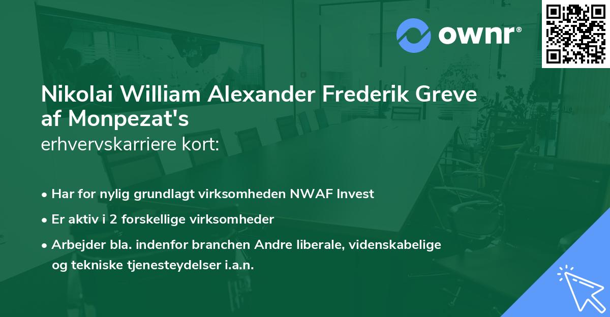 Nikolai William Alexander Frederik Greve af Monpezat's erhvervskarriere kort