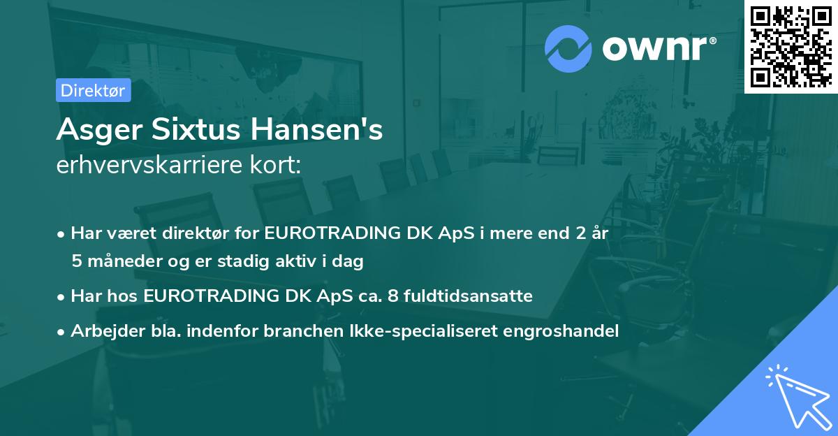 Asger Sixtus Hansen's erhvervskarriere kort