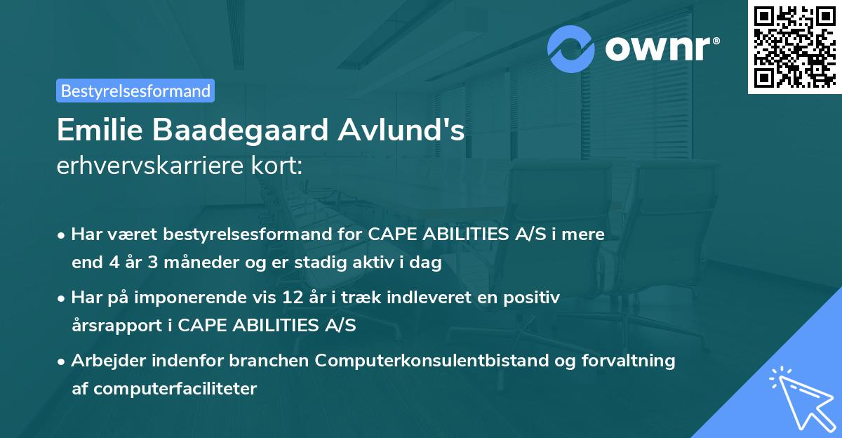 Emilie Baadegaard Avlund's erhvervskarriere kort
