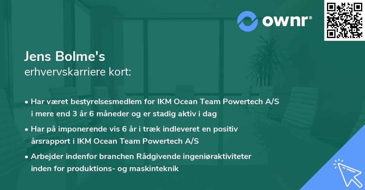Jens Bolme's erhvervskarriere kort