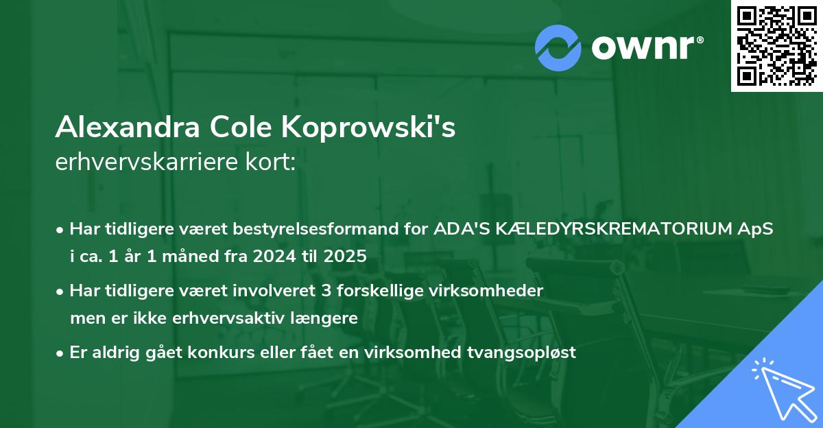 Alexandra Cole Koprowski's erhvervskarriere kort