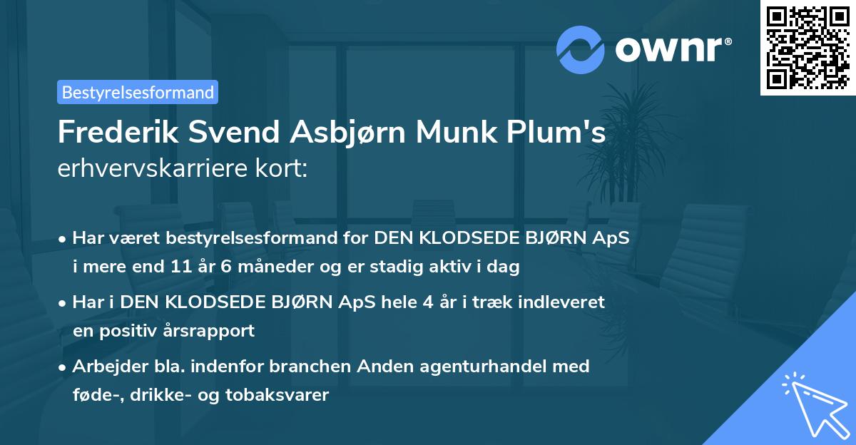 Frederik Svend Asbjørn Munk Plum's erhvervskarriere kort