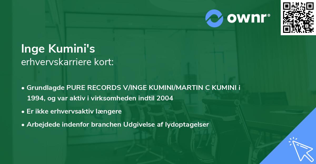 Inge Kumini's erhvervskarriere kort
