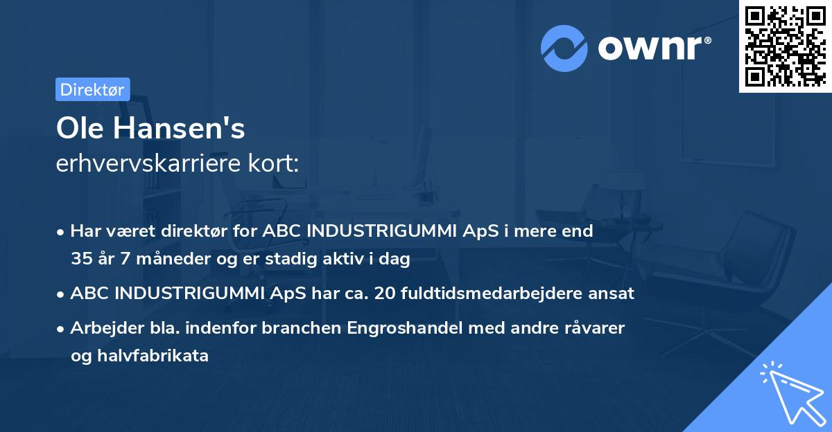 Ole Hansen's erhvervskarriere kort