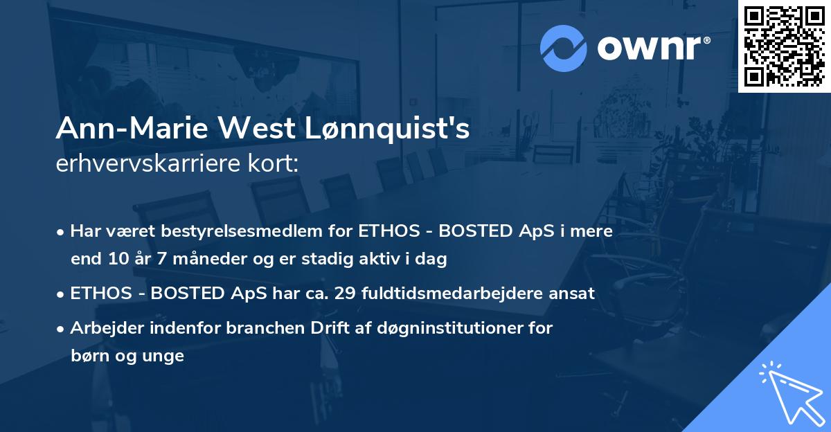 Ann-Marie West Lønnquist's erhvervskarriere kort