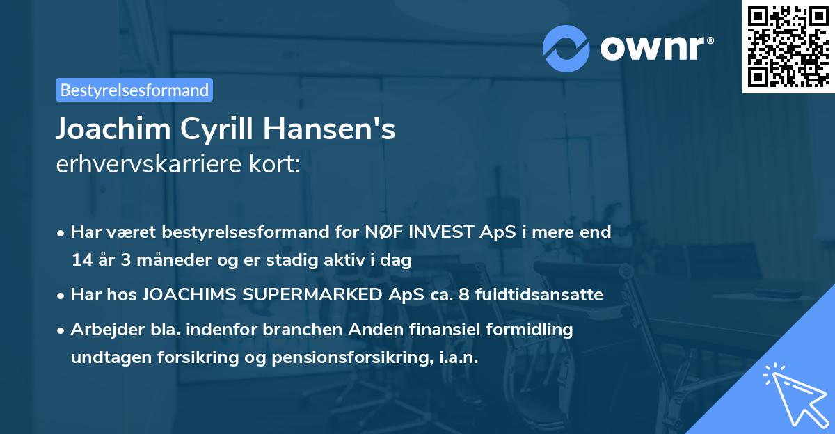 Joachim Cyrill Hansen's erhvervskarriere kort