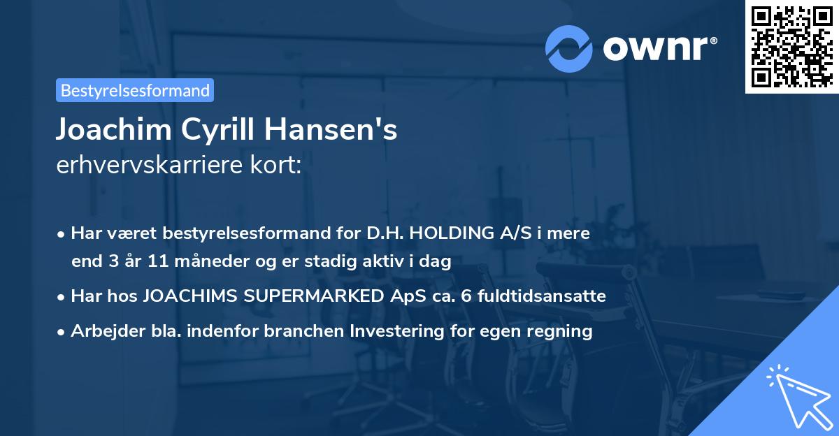 Joachim Cyrill Hansen's erhvervskarriere kort
