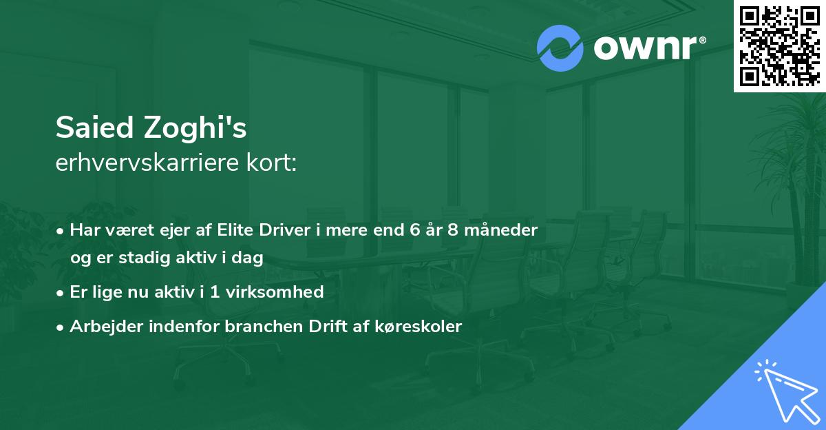 Saied Zoghi's erhvervskarriere kort