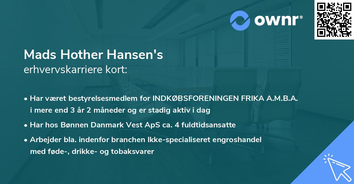 Mads Hother Hansen's erhvervskarriere kort