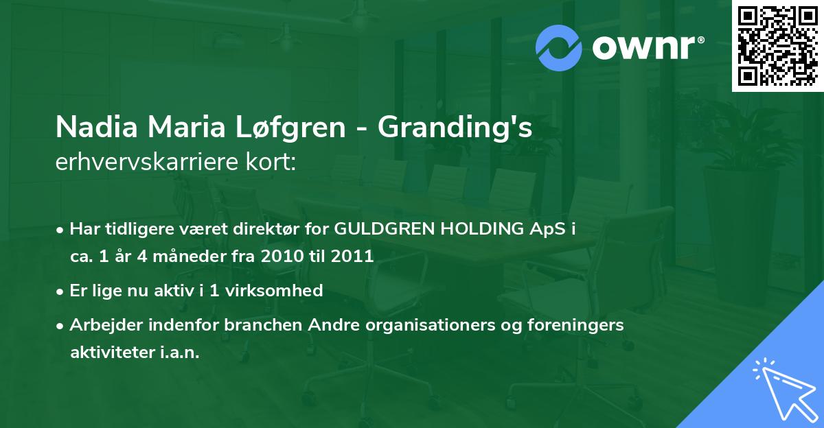 Nadia Maria Løfgren - Granding's erhvervskarriere kort