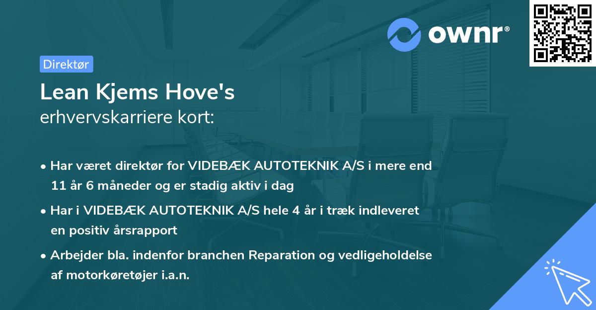 Lean Kjems Hove's erhvervskarriere kort