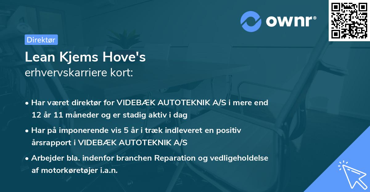 Lean Kjems Hove's erhvervskarriere kort