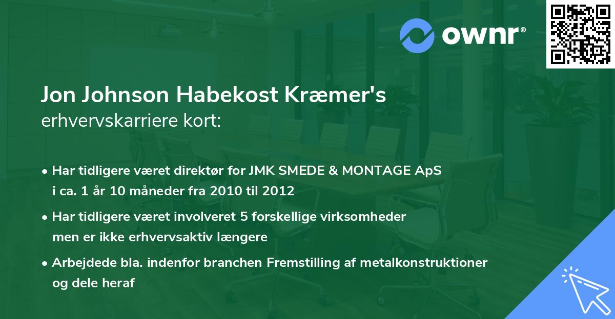 Jon Johnson Habekost Kræmer's erhvervskarriere kort