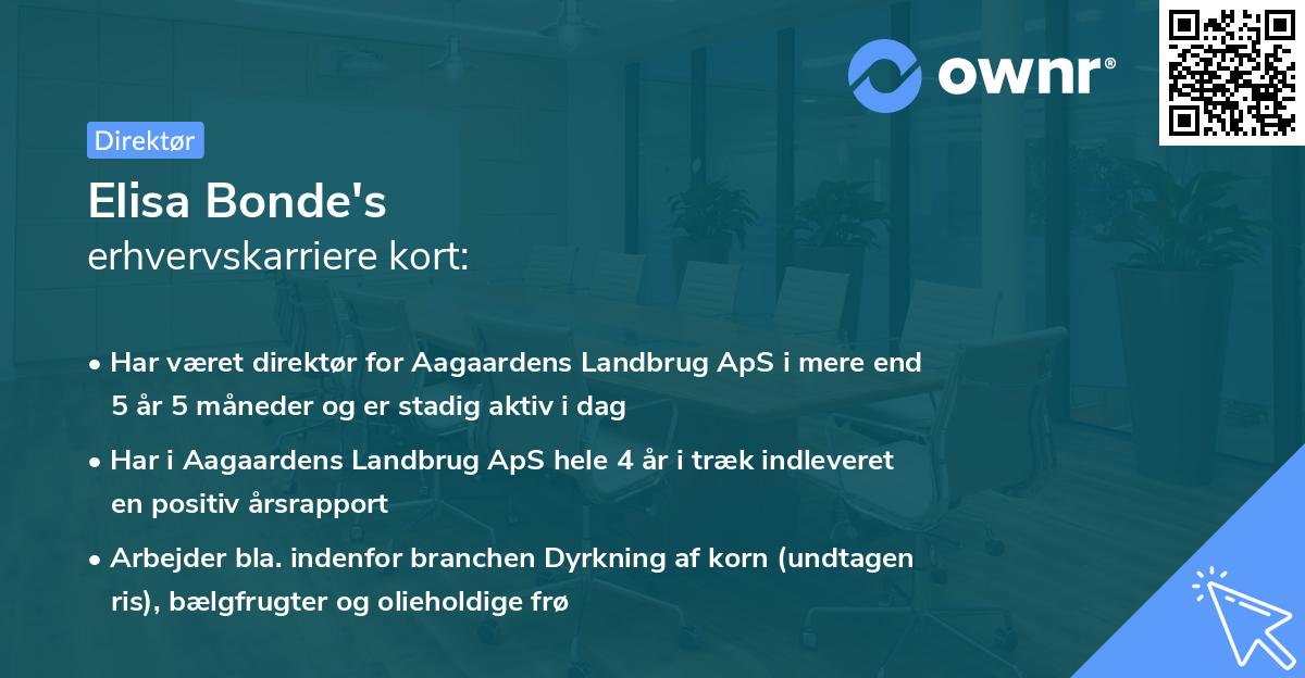Elisa Bonde's erhvervskarriere kort