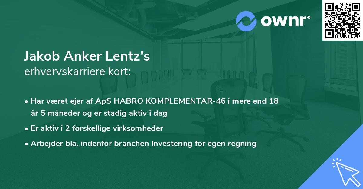 Jakob Anker Lentz's erhvervskarriere kort