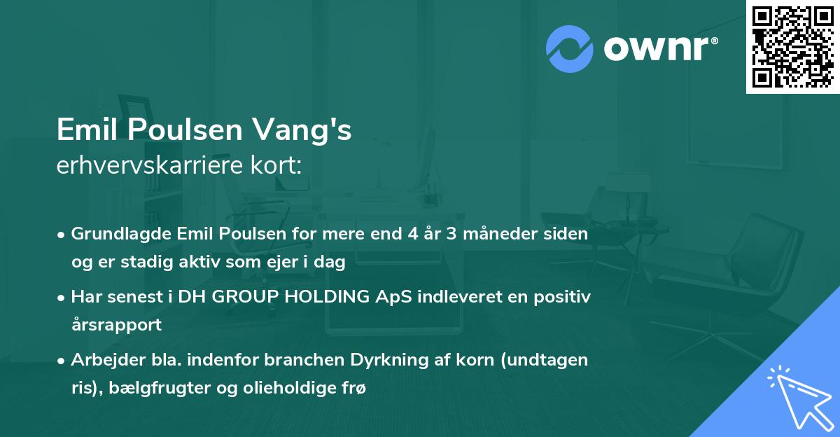 Emil Poulsen Vang's erhvervskarriere kort
