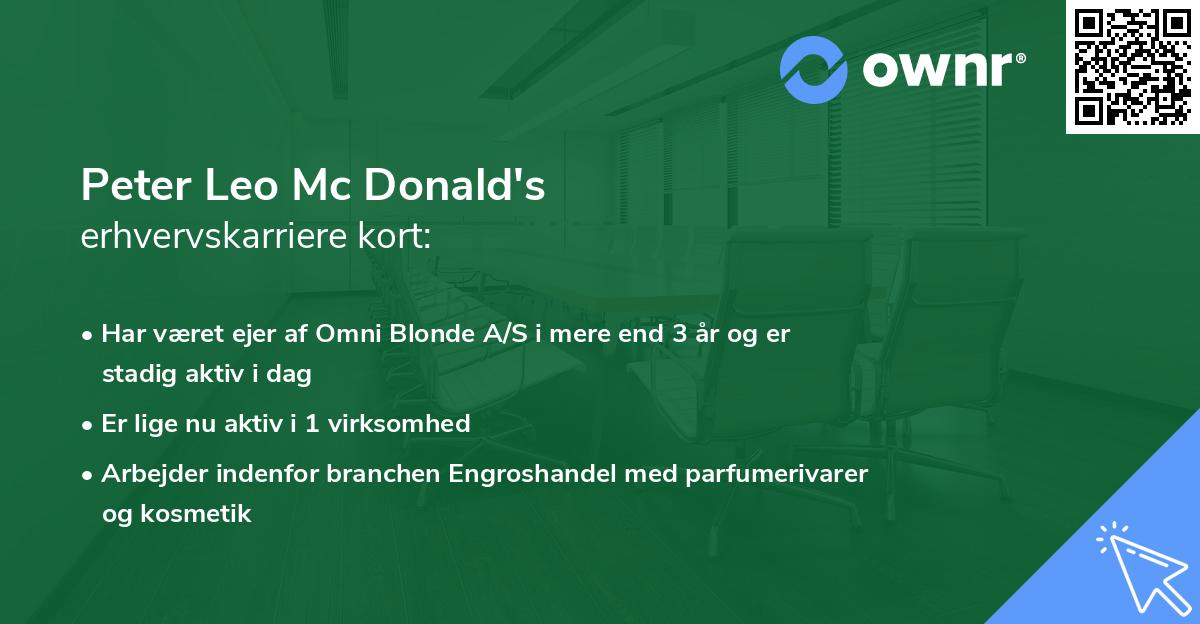 Peter Leo Mc Donald's erhvervskarriere kort