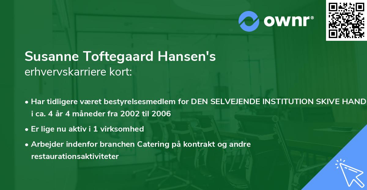 Susanne Toftegaard Hansen's erhvervskarriere kort