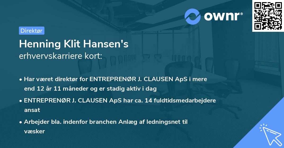 Henning Klit Hansen's erhvervskarriere kort