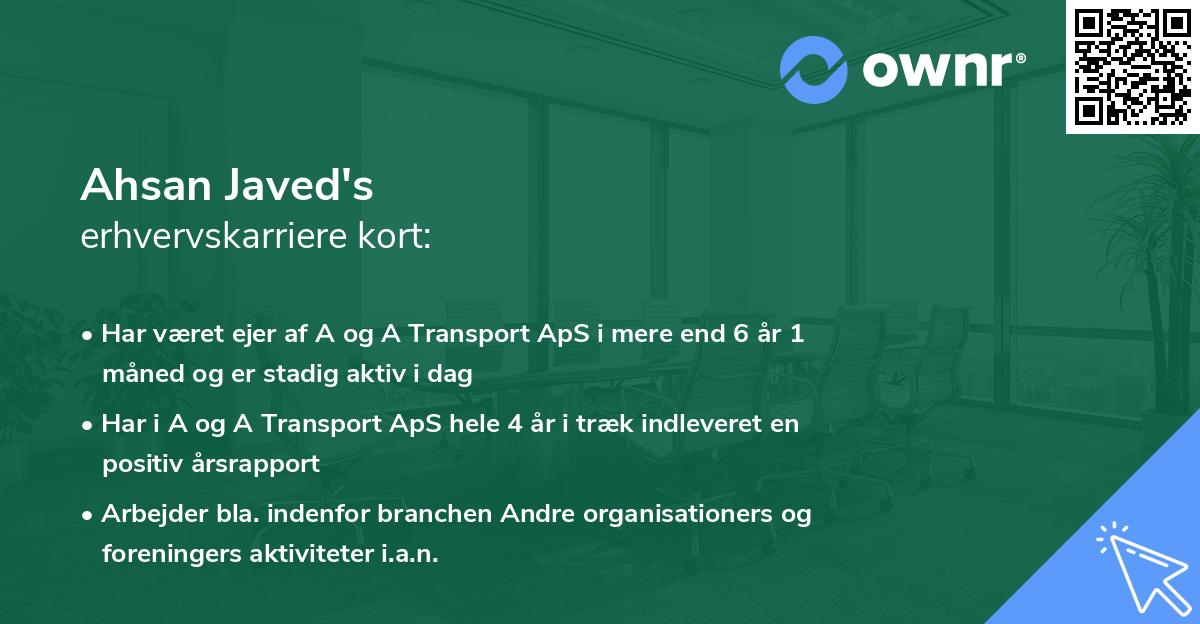 Ahsan Javed's erhvervskarriere kort