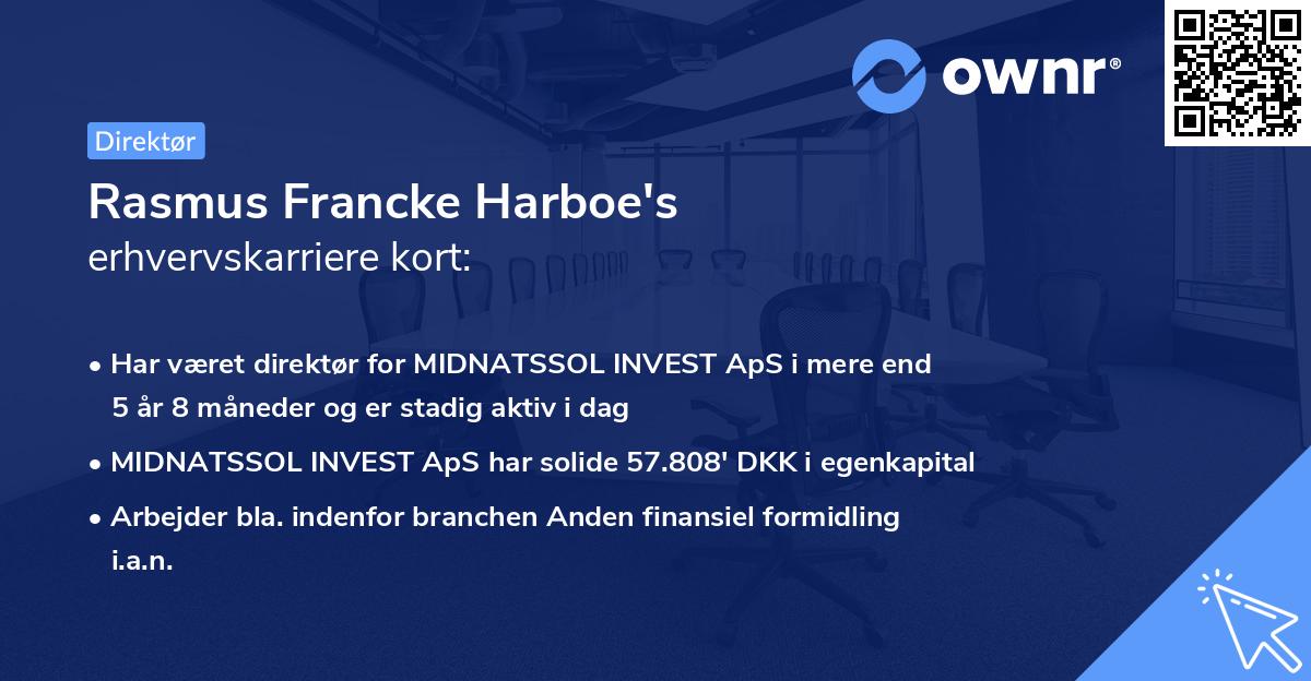 Rasmus Francke Harboe's erhvervskarriere kort