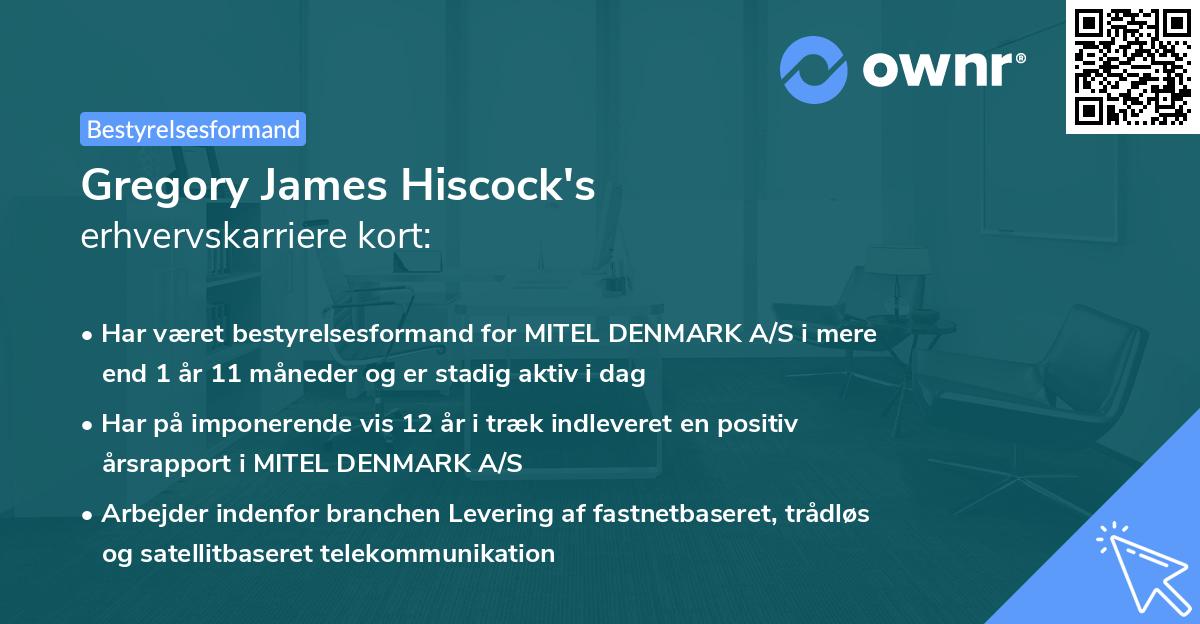 Gregory James Hiscock's erhvervskarriere kort