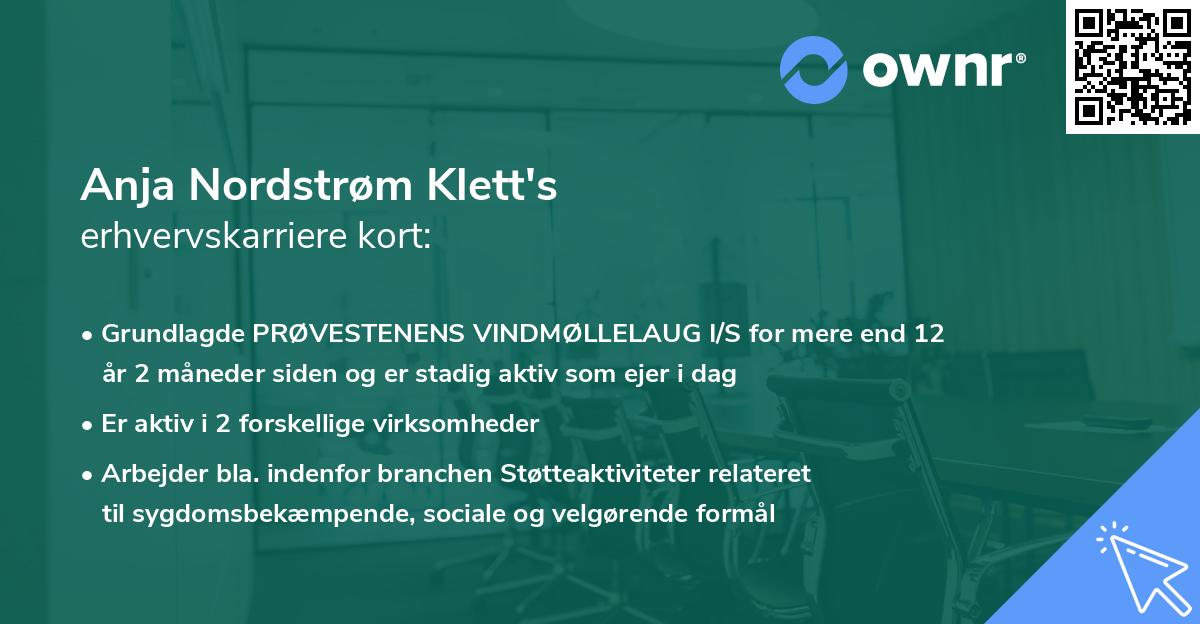 Anja Nordstrøm Klett's erhvervskarriere kort