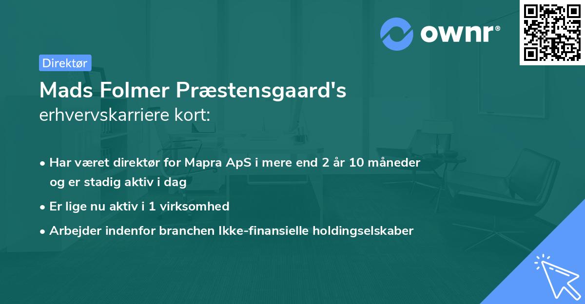 Mads Folmer Præstensgaard's erhvervskarriere kort