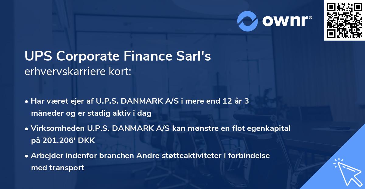 UPS Corporate Finance Sarl's erhvervskarriere kort