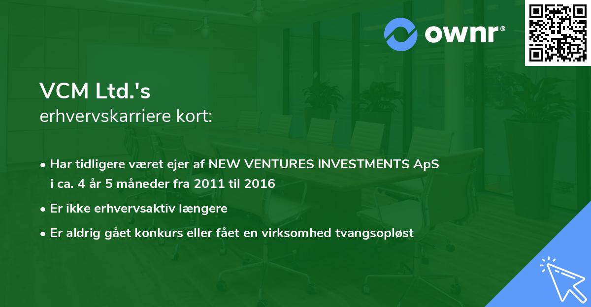 VCM Ltd.'s erhvervskarriere kort