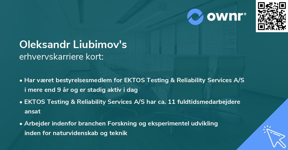 Oleksandr Liubimov's erhvervskarriere kort