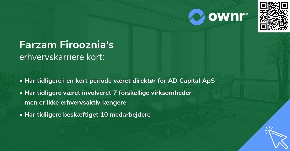 Farzam Firooznia's erhvervskarriere kort