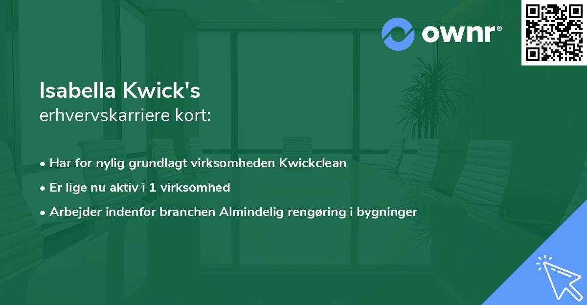 Isabella Kwick's erhvervskarriere kort