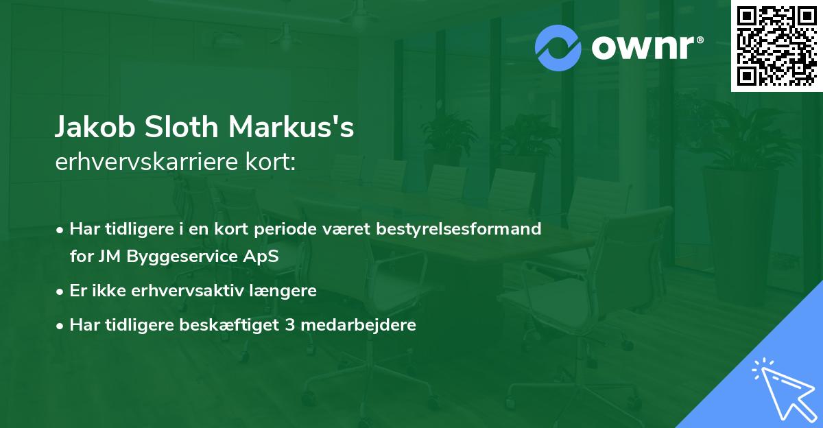 Jakob Sloth Markus's erhvervskarriere kort