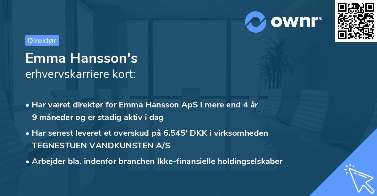 Emma Hansson's erhvervskarriere kort