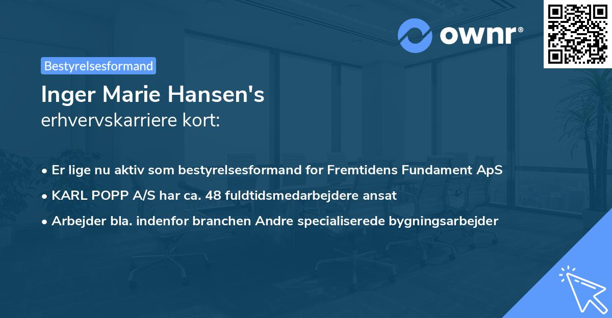 Inger Marie Hansen's erhvervskarriere kort